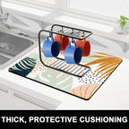 Rnivvi Dish Drying Mat for Kitchen Counter, 16 x 18" Cute Boho Theme Absorbent Heat Resistant Drying Pad with Non-slip Rubber, Coffee Bar Mats for Coffee Machine Dish Rack, Tropical Leaves