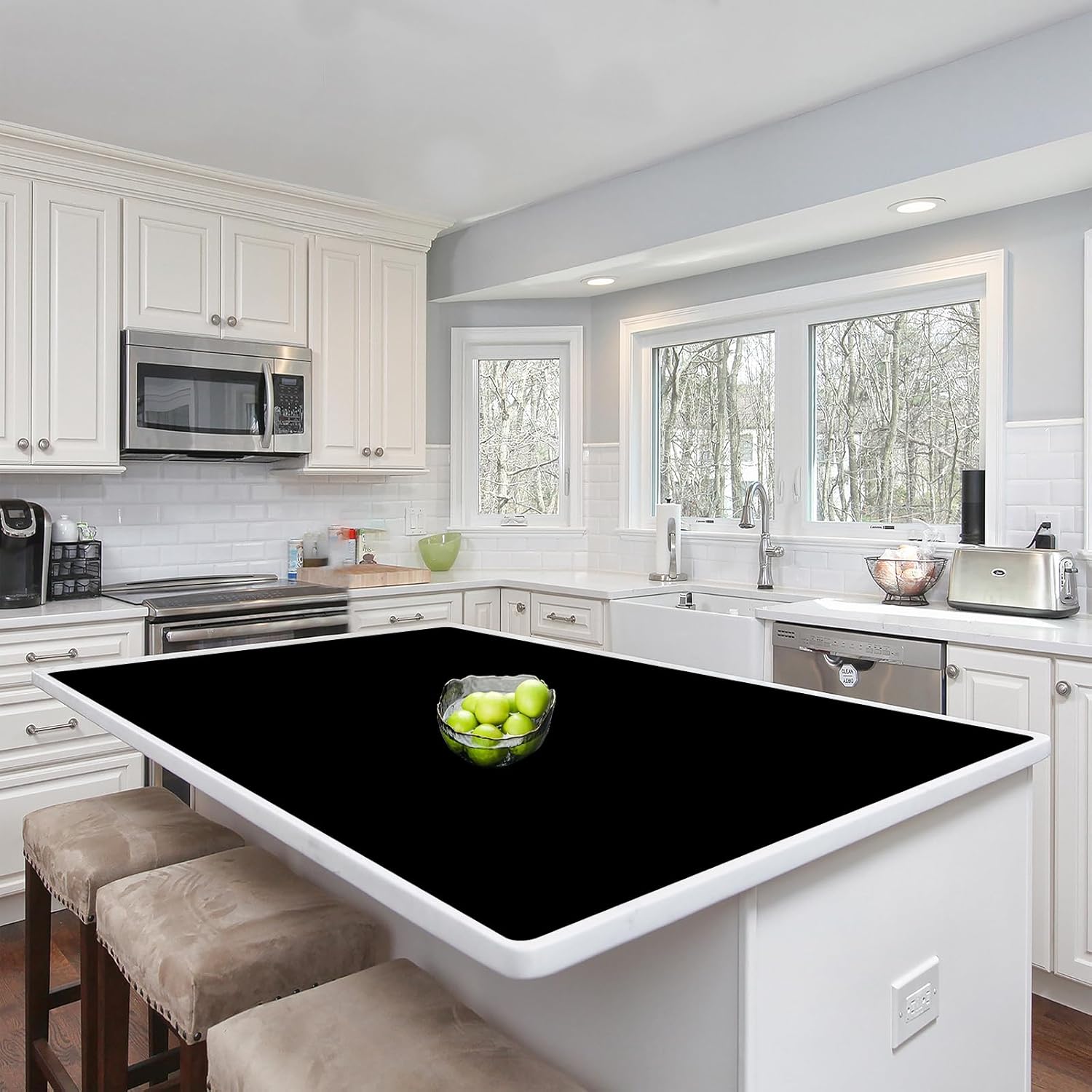 Silicone Mats for Kitchen Counter, 48"x32"(120cmx80cm) Large Heat Resistant Mat Kitchen Island Waterproof Countertop Protector Mat Nons-slip Extra Large Counter Mat, Black