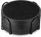 Absorbent Coasters for Drinks with Holder - 6packs, Silicone Coaster with Soft Felt Insert, Black (Coasters with Holder, Black)