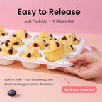 Silicone Muffin Pans for Baking 1 Pack, 2.6 Inch with Metal Reinforced Frame, Regular Size Nonstick Silicone Cupcake Pan for Baking Homemade Muffins, Cupcakes, Dishwasher Safe BPA Free-Pink