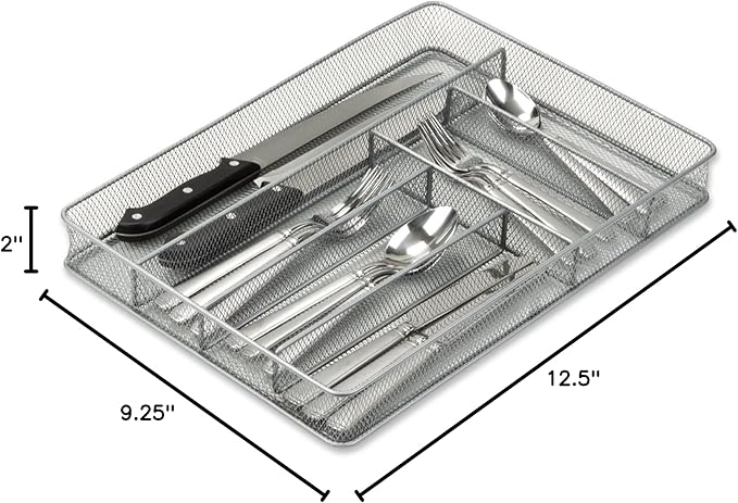 YBM Home Metal Silverware Organizer for In-Drawer Cutlery Storage, 6 Compartment Mesh Cutlery Flatware Tray Sorts Kitchen Utensils, Great for Office Supplies 1132s