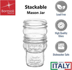 Bormioli Rocco Quattro Stagioni Glass Jars (Set of 6) - 9.25 Oz Stackable Storage Jars with Wide Mouth & Aluminum Lids - Glass Containers for Preserving, Serving, Organizing - Made in Italy