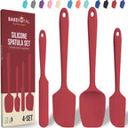 Silicone Spatula Set - 4-Piece Rubber Spatulas Silicone Heat Resistant 600°F for Everyday Task - Seamless Design Kitchen Spatulas for Nonstick Cookware - Red