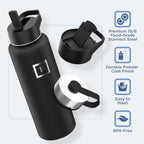 IRON °FLASK Camping & Hiking Hydration Flask with 3 Lids - Stainless Steel, Double Walled & Vacuum Insulated Water Bottle - Leak Proof & BPA Free (Aurora, Straw - 40 oz)