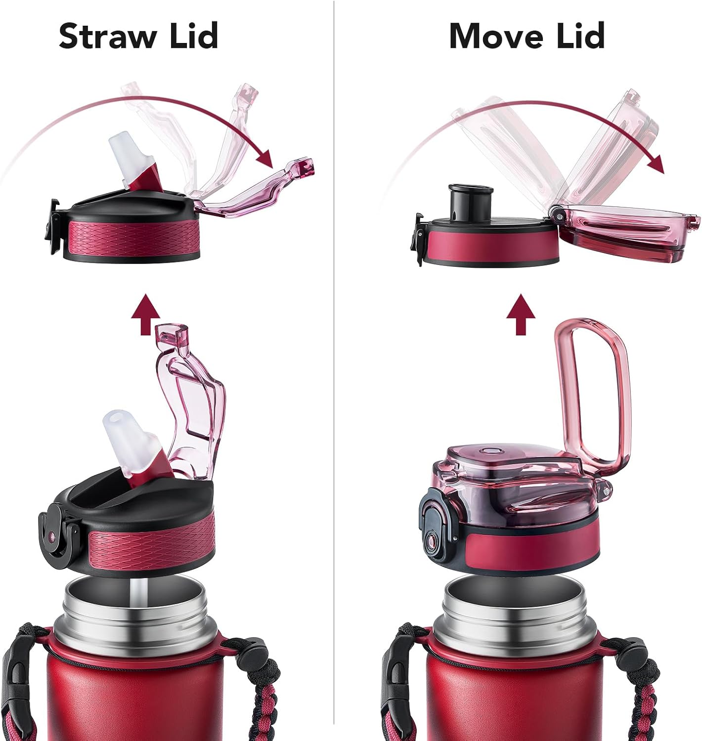 GOSWAG Insulated Sports Water Bottle, 24oz 2 Lids(with Straw/No Straw), Stainless Steel Water Bottles with Paracord Handle, Insulated Bottle with Double-Wall Vacuum Insulation