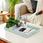MAONAME Mint Green Serving Tray with Handles, Modern Decorative Trays for Coffee Table, Plastic Rectangular Trays for Ottoman, Bathroom, Decor, 15.8” x 10.2” x1.4