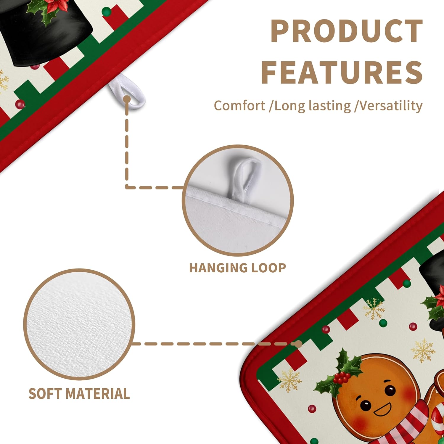 Christmas Gingerbread Man Dish Drying Mat Winter Large Kitchen Mats Dish Drying Pad Xmas Candy Absorbent Dish Dryer Mat for Kitchen Countertops Microfiber Drainer Pad Dish Drying Mats (18x24 in)