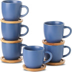 Hasense Espresso Cups and Saucers Set of 6, Demitasse Cups with Handle for Coffee Drinks, Latte, Cappuccino, Cafe Mocha and Tea, 4 Ounce Porcelain Coffee Cups for Coffee Bar Home and Party, Blue
