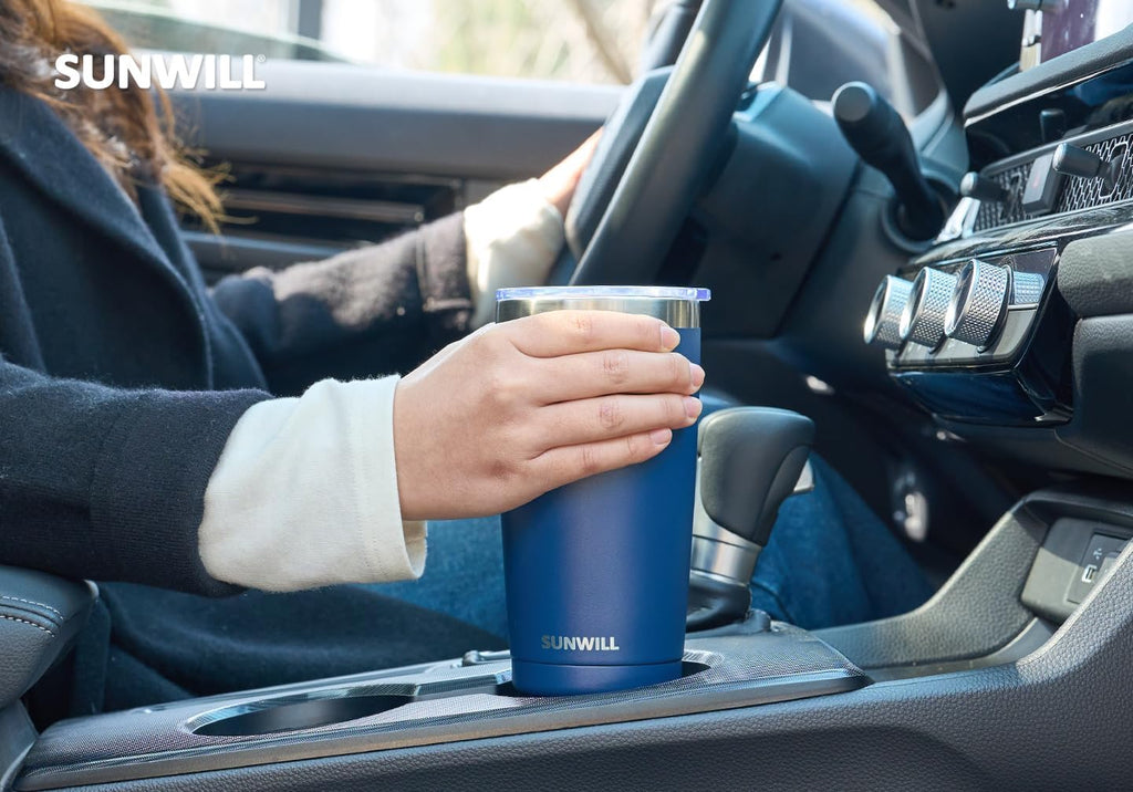SUNWILL Travel Coffee Tumbler 20 oz, Insulated Mug with Lid, Stainless Steel Cup for Outdoor, Powder Coated Navy
