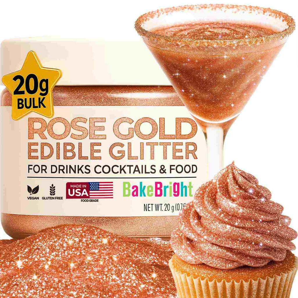 Bulk (20g) Rose Gold Edible Glitter for Drinks Edible Glitter for Cakes, Drink Glitter Brew Glitter Rose Gold Edible Glitter Cake Decorations Edible Rose Gold Glitter for Strawberries Cocktail Glitter