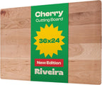 Riveira Cherry Wood Cutting Board – Gourmet Black Cherry Grandeur: 36 x 24 Wooden Cutting Board – Wooden Cutting Boards For Kitchen Decorative – Innovative Juice Grooves Cherry Wooden Chopping Board