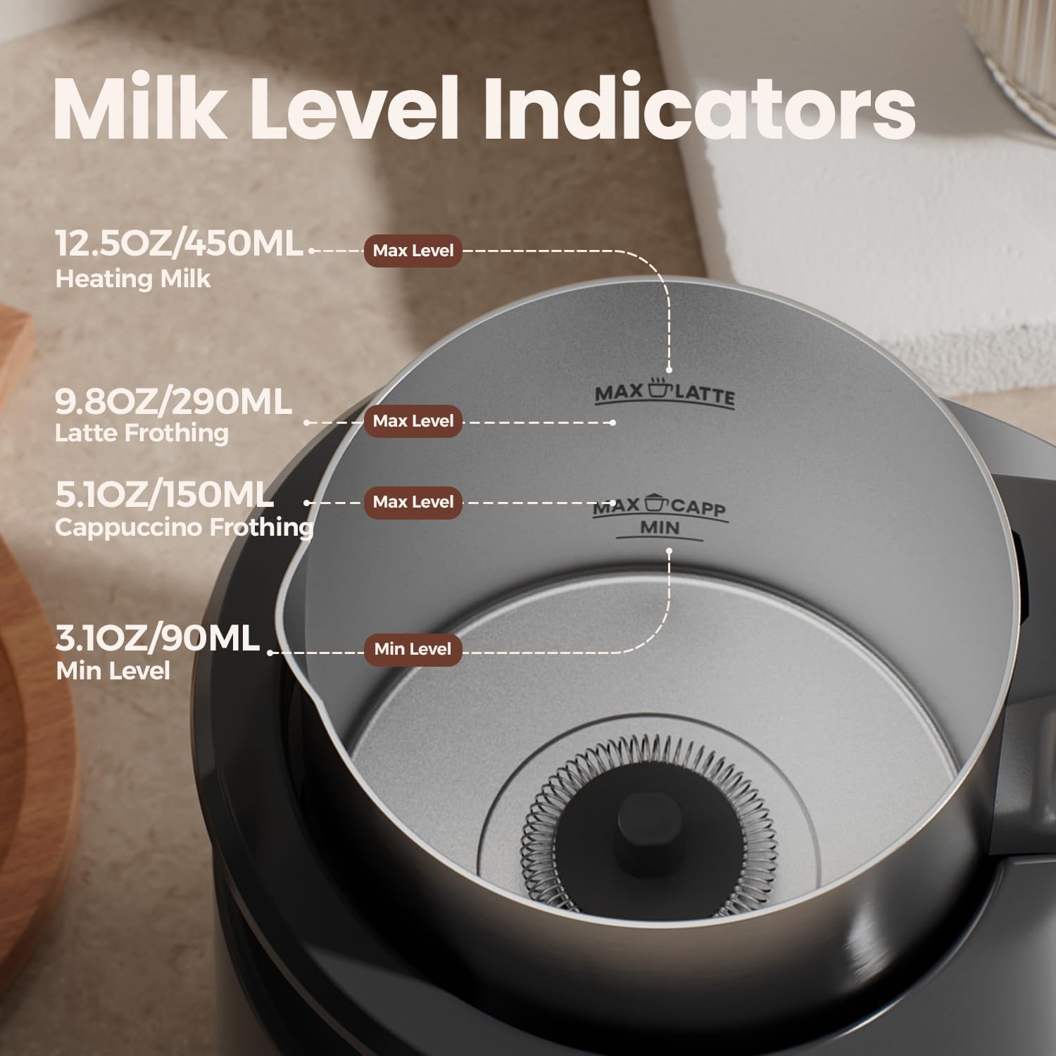 Milk Frother - Electric Steamer, 4-in-1 Automatic Warm and Cold Cappuccino Foam Maker, 12.5oz Milk Warmer for Latte, Macchiato, Stainless Steel