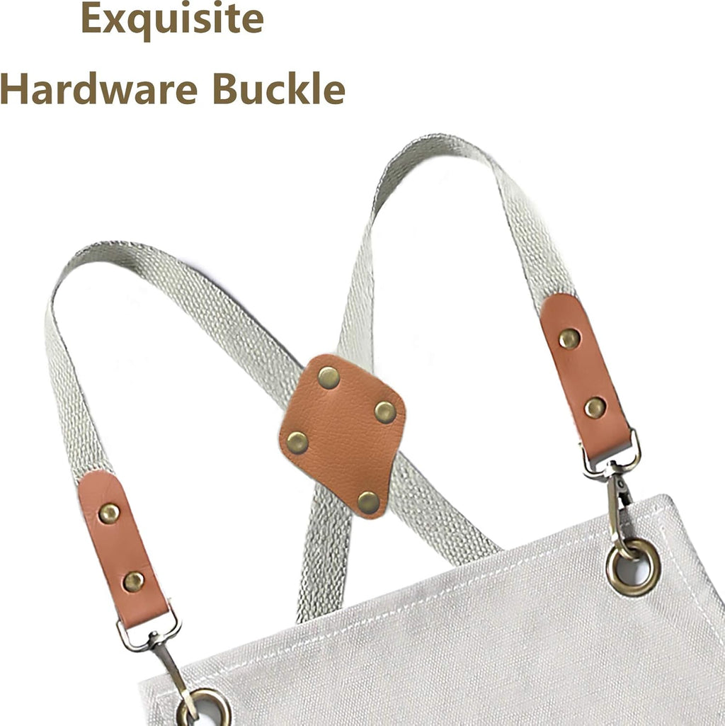 AFUN Chef Aprons for Men Women with Large Pockets, Cotton Canvas Cross Back Heavy Duty Adjustable Work Apron, Size M to XXL (Beige)