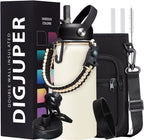 Insulated Water Bottle - 32oz 40oz 64oz Water Bottles with Straw & Spout Lids, Carrier Bag, Paracord Handle and Flask Boot, Reusable Stainless Steel Water Bottle, Metal Canteen Mug for Work