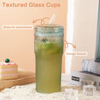 GOSCHE Glass Coffee Cups with Lids and Straws 20oz, High Borosilicate Drinking Jar Water Cups, Glass Tumbler for Tea Coffee Milkshake, Green, 2 Pcs