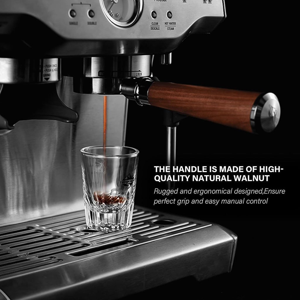 Espresso Portafilter | 54mm Bottomless portafilter with 3 Ear | Suitable for 54mm Breville/Sage Barista Espresso Machine | with Walnut Handle and Stainless Steel Single Wall Basket