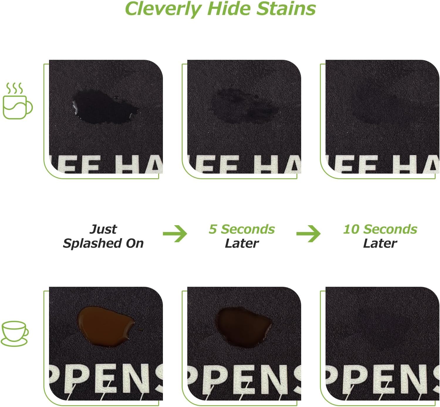 Matace Designer Coffee Bar Mat, Extra Large 17 x 31.5 Inches, Rubber Backing, Absorbent Coffee Maker Mats for Dish Drying, Kitchen Countertop, Life Happens Coffee Helps, Black