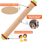 Rolling Pin with Thickness Rings for Baking,Fondant, Pizza, Pie Crust, Cookie, Pastry, Roller Rod for Dough Thickness, 13.6" Adjustable Wooden Rolling Pin with 4 Thickness Rings