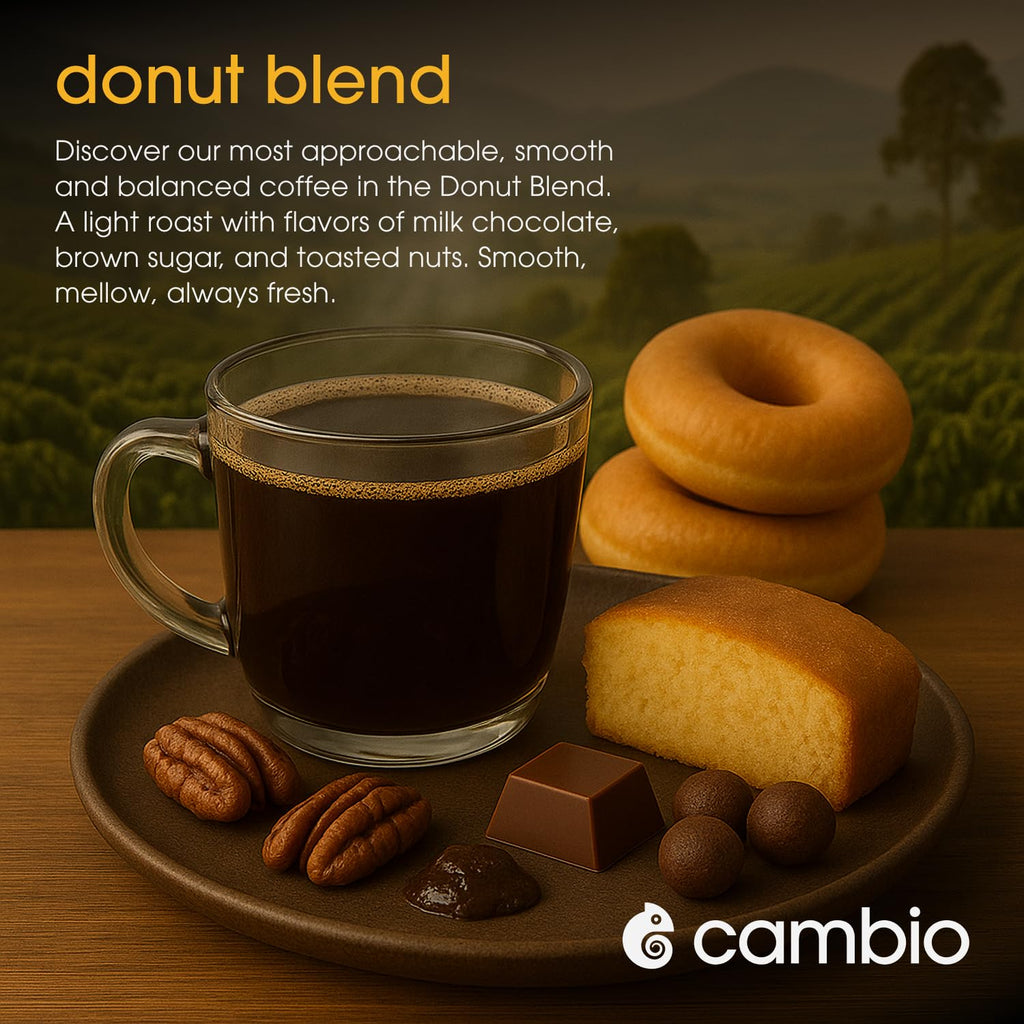 Cambio Roaster Donut Blend Keurig Coffee K Cups, Organic Light Roast Coffee Pods, Only Aluminum K Cup for More Flavor & Longer Lasting Freshness, Caffeinated Lower Acid Kcups for Keurig, 10 count
