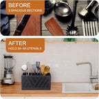 Utensil Holder Caddy with 3 Compartments, Wooden Flatware Cutlery Storage Organizer Box Countertop for Silverware Fork Spoon Spatula