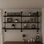 Industrial Pipe Shelving Rustic Black Pipe Wall Shelves Industrial Shelves with Wood Planks Floating Shelves 60 Inch Farmhouse Bathroom,Kitchen Shelving Wall Mounted