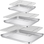 P&P CHEF 16 + 12.5 + 9 Inch Baking Sheet and Rack Set, Stainless Steel Cookie Sheets Oven Baking Pans Trays with Cooling Racks for Cooking & Roasting, Oven & Dishwasher Safe, (6Pcs)
