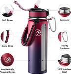 GOSWAG Insulated Sports Water Bottle, 24oz 2 Lids(with Straw/No Straw), Stainless Steel Water Bottles with Paracord Handle, Insulated Bottle with Double-Wall Vacuum Insulation
