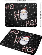 Christmas Santa Laugh Dish Drying Mat Winter Snowflakes Black Dish Drainer Mats Xmas Candy Cane Stick Sweet Dish Dry Pad for Kitchen Countertop Coffee Bar 18x24 inch Large