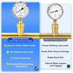 MEANLIN MEASURE 0~100Psi Stainless Steel Frame 3/4" Female Liquid Filled Pressure Gauge kit Plus 5 adapters, 2.5" FACE DIAL Multi-Purpose Pressure Gauge kit for Gardens, Water Pipes with 2PCS Snaps