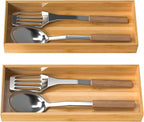 Bamboo Drawer Organizer, Stackable Utensil Organizer for Kitchen, Bamboo Storage Box Wood Silverware Tray for Drawer 15" x 6" x 2" Set of 2