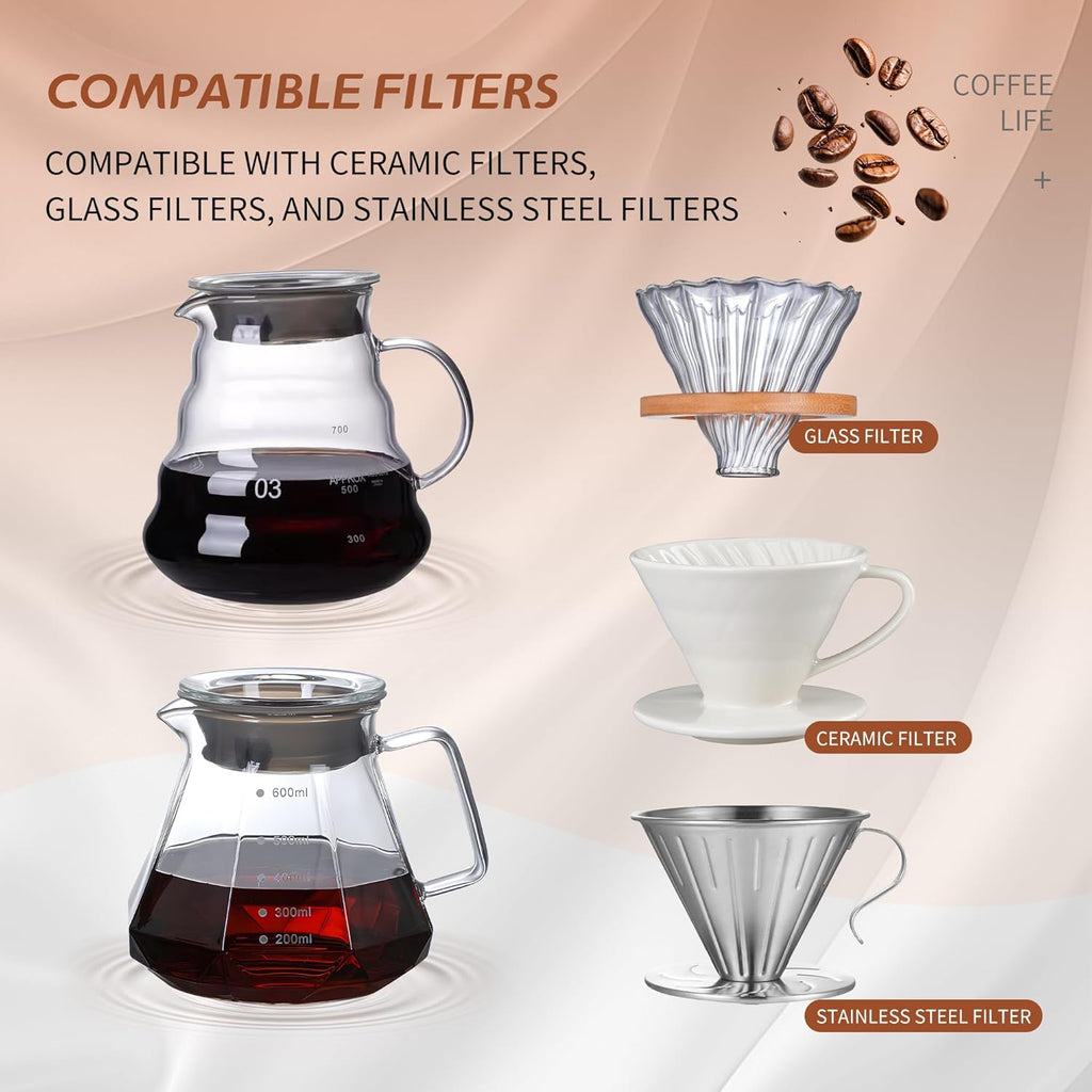 Glass Coffee Server for Drip Coffee Maker,Diamond Fashion Design Glass Coffee Carafe, Coffee Pot with Lid, Clear, 600ml(20oz)
