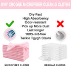 Microfiber Cloth Roll 75 Pack, 180GSM, Tear Away Microfiber Towels 12x12 Inch, Reusable Cleaning Rags for Car Detailing, Kitchen, Dishes, House Cleaning, Windows, Glass, Garage, Shop (Pink)