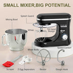 Household Stand Mixer with 6.5 Quart Bowl, Electric Food Mixer 10+p Speeds 660W, Kitchen Tilt-Head Bread Dough and Cake Mixers with Dough Hook, Whisk, Beater, Splash Guard and Egg Separator (Black)