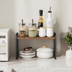 Giikin Countertop Shelf Organizer, Cupboard Stand Spice Rack, Retro Style Cabinet Shelf for Pantry, Kitchen, Bathroom, Reading Room, Bedroom to Save Space (7.8" D x 15.7" W x 9.4" H, Rustic Brown)