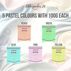 Dekozauber24 Fondant icing multipack, 5 pastel colors, 3.5oz (100g) rolled fondant per color, for cakes, cupcakes and figurines in pastel colored green, blue, pink, peach and yellow (PASTEL)