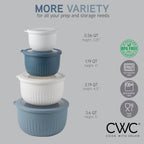 COOK WITH COLOR Prep Bowls with Lids- Wide and Deep Nesting Plastic Small Mixing Bowl Set with Lids, 8 Piece Set - Deep Bowls, Blue/Grey