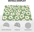 Floral Kitchen Dish Drying Mat for Dishes 18x24 Inch Vintage Groovy Flowers Drying Mat White Daisy Dish Drainer Mat Super Absorbent Dish Rack Pad for Coffee Bar Sinks(Green)