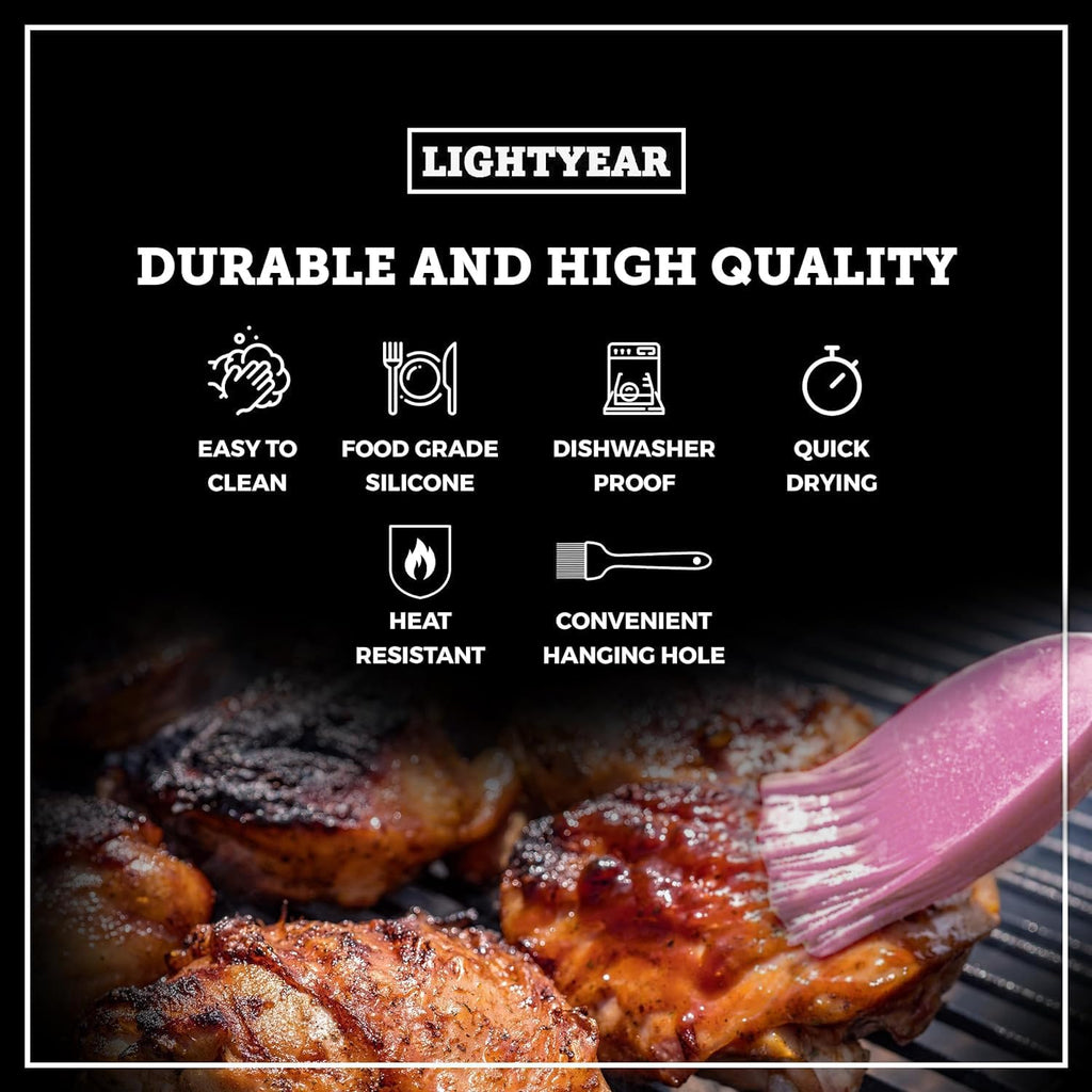 Lightyear Silicone Basting Pastry Brush Set (2 Pcs) ❘ 450°F Heat Resistant Oil Brush for Your Kitchen - Ideal For BBQ’s, Baking & Cooking | 100% Food Grade Silicone - BPA Free & Dishwasher Safe (Pink)