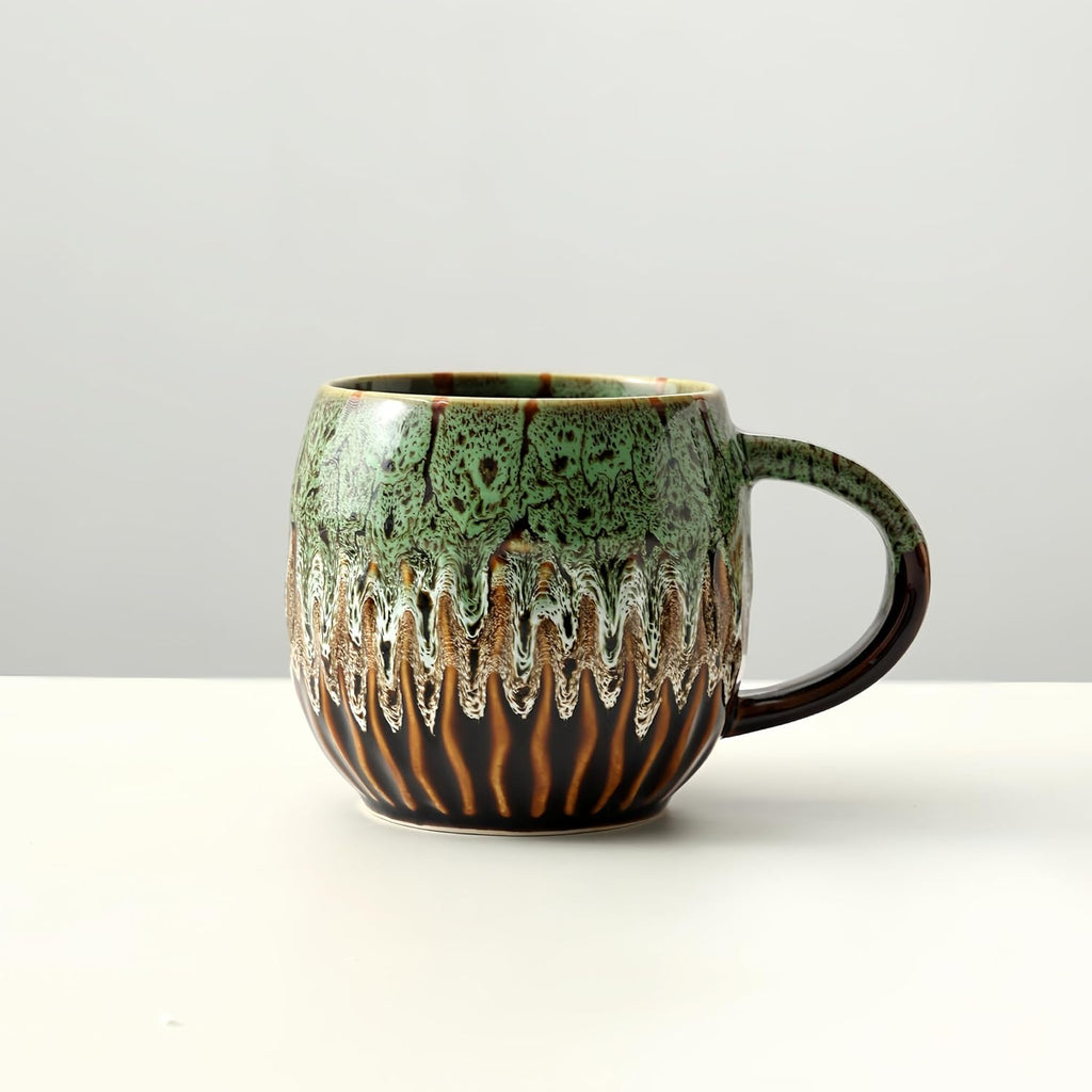 20oz Raku Glaze Coffee Mug - Unique Handcrafted Look Ceramic Cup, Large Tea Mug, Microwave & Dishwasher Safe (green)