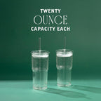Glass Cups with Lids & Glass Straws, 20 Ounce High Borosilicate Iced Coffee Tumbler 2 Pack