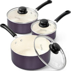 MICHELANGELO Nonstick Sauce Pan with Lid, Ceramic Saucepan Set, Non Toxic Small Saucepans Sets with Stay-Cool Handle, Induction Pots For Cooking, PTFE & PFOA Free - 1Qt & 2Qt & 3Qt, Purple