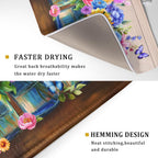 Spring Flowers Dish Drying Mat for Kitchen Counter 18x24in Vintage Plants Colorful Floral Kitchen Drying Mat Soft Absorbent Microfiber Farmhouse Flowers Dish Drainer Rack Mats for Kitchen Countertops