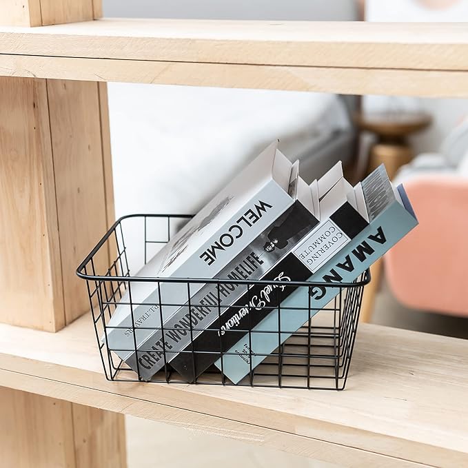 Wire Kitchen Storage Basket 4 Packs,Perfect Pantry Organization Accessories Basket,Laundry Basket,Countertop Organization, Suitable for Kitchen,Bathroom,Bedroom,Tabletop,Stackable,Bronze