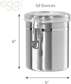 OGGI Stainless Steel Kitchen Canister 52 fl oz - Airtight Clamp Lid, Clear See-Thru Top - Ideal for Kitchen Storage, Food Storage, Pantry Storage. Large Size 5" x 6".