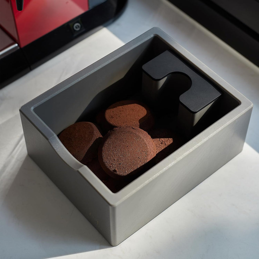 Espresso Knock Box, Durable ABS Plastic Coffee Grounds Dump Bin, Non-Slip Base with Tamping Station, Distribute and Tamp Espresso Product Tool,Espresso Barista Accessories