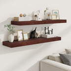 Fun Memories Deep Floating Shelves, Solid Wood Floating Shelves Wall Mounted, 9.3" Deep Floating Shelf for Living Room, Bedroom, 36 x 9 Large Wall Shelves for Books, Red Brown, Set of 2