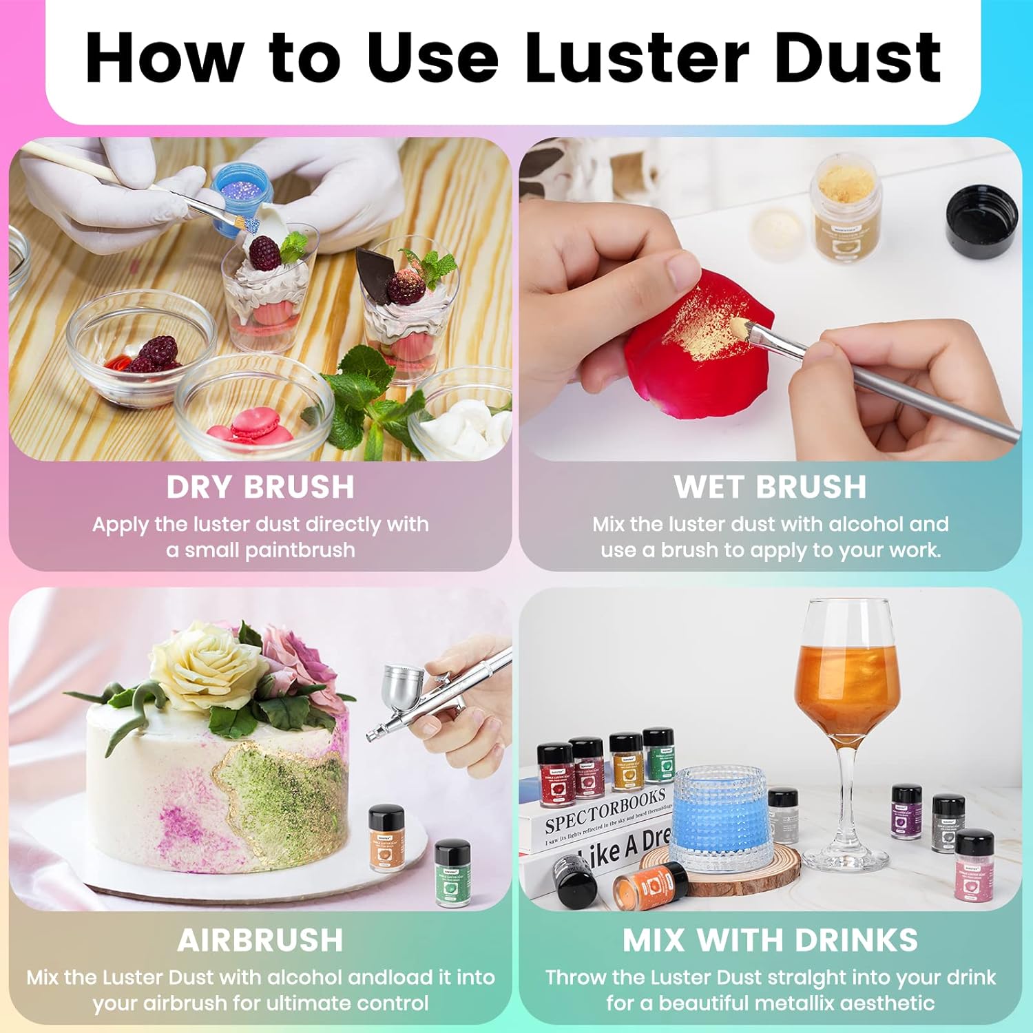 Edible Glitter for Cocktails and Cakes, 12 Colors x 5g Food Grade Shimmer Luster Dust Edible Set, Food Glitter for Drinks Cookies Chocolate