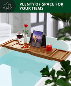 ROYAL CRAFT WOOD Premium Foldable Bathtub Tray - Wood Bath Tray for Tub, Bamboo Shelf, Expandable Bath Table Trays, Bathtub & Bathroom Accessories for New Home Gifts for Mom