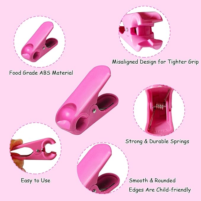 11 Pack Chip Clips Food Bag Clips for Food Packages Chips Storage Bags Heavy Duty Snack Kitchen Potato (3 Large, 6 Small & 2 Round, Black Pink)