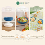 Homienly Wheat Straw Bowls, Salad Bowls, Serving Bowls for Kitchen, Camping, Picnic, Fruit, 60 OZ Large Capacity, Microwave and Dishwasher Safe, Set of 2 (Blue)